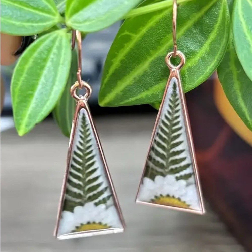 Elegant Green and Gold Triangle Earrings